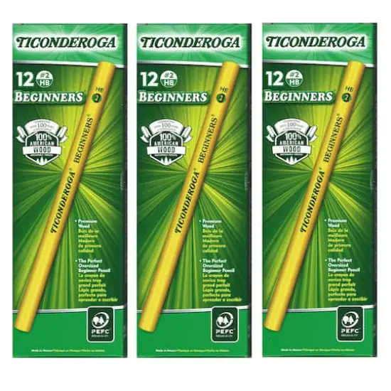 Ticonderoga&reg; Beginners&reg; Pencils without Eraser, 3 Packs of 12 {1}