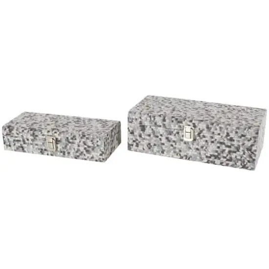 Gray Fabric Handmade Storage Decorative Box with Bronze Latches Set {1}