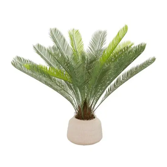 3ft. Green Sago Palm Faux Foliage Artificial Plant with Pink Ceramic Pot {6}