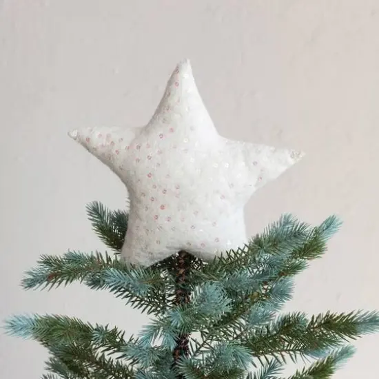 Hello Honey® 11" Beige Handmade Wool Felt & Sequins Star Tree Topper {3}