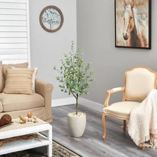 4.5ft. Eucalyptus Artificial Tree in Sand Colored Planter {5}