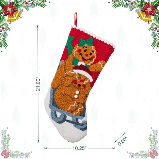 Glitzhome&reg; 21"L Hooked Christmas Gingerbread Man Stocking {8}
