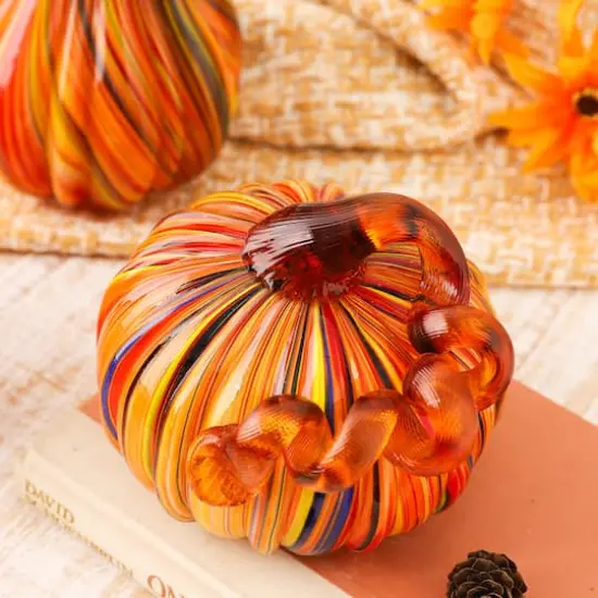 Glitzhome&reg; Multi Striped Glass Pumpkin & Gourd Set {5}