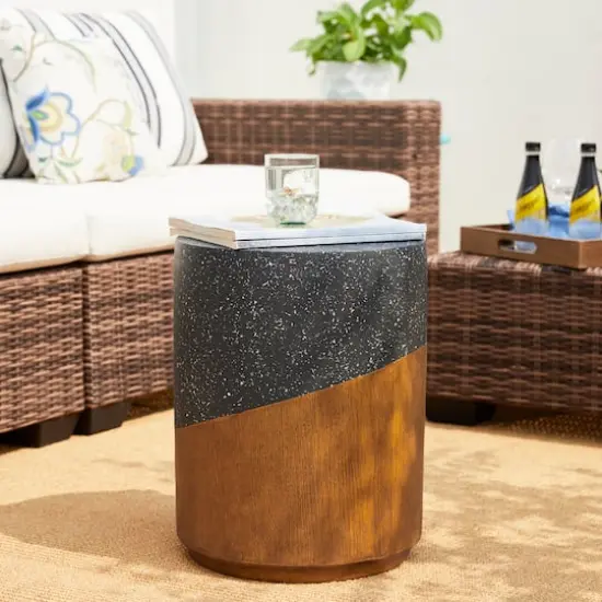 Glitzhome&reg; 17.75" Multifunctional Faux Terrazzo & Wood Garden Stool {4}