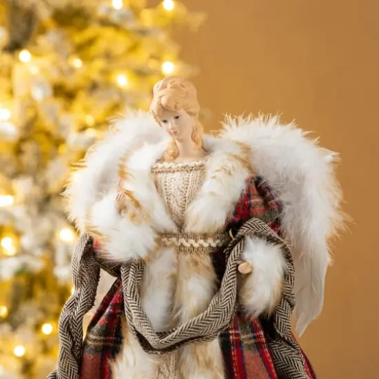 Glitzhome® 16.5" Faux Fur Woodland Christmas Angel Tree Topper {5}