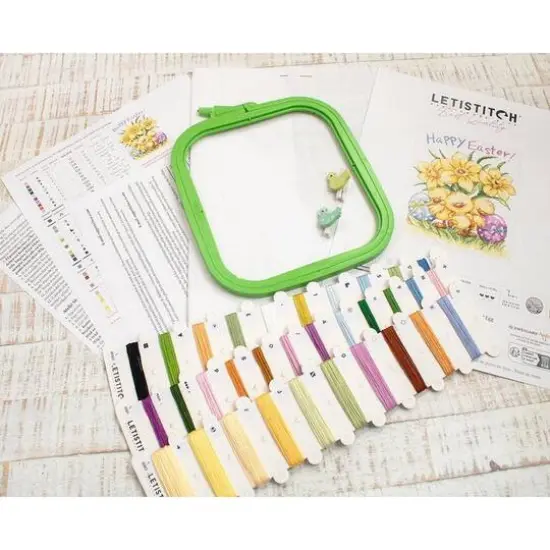 LetiStitch Three Chicks with Daffodils & Egg Counted Cross Stitch Kit {16}