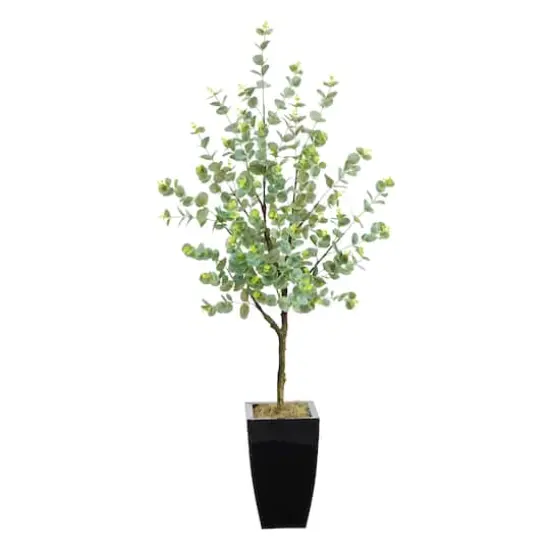 4.5ft. Eucalyptus Artificial Tree in Black Metal Planter {1}