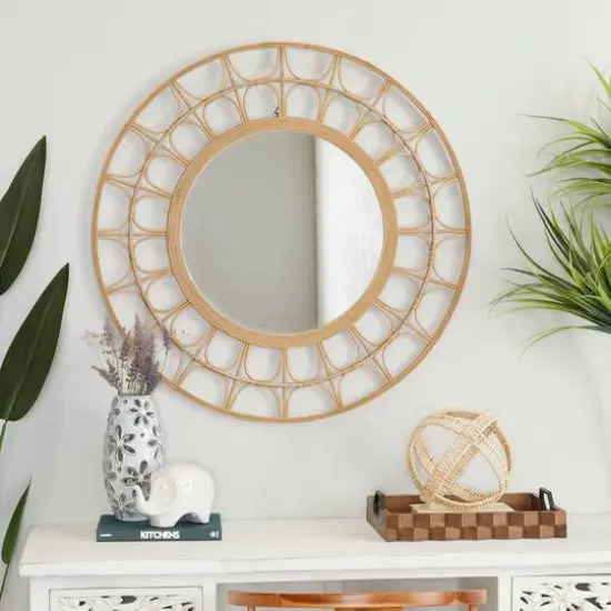 Brown Bamboo Bohemian Wall Mirror, 35" x 1" x 35" {7}