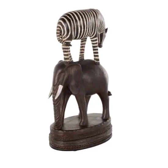 16" Multicolor Safari Animals Stacked Decorative Sculpture with Round Base {4}