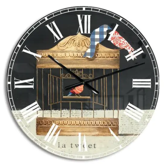 Designart Tweet Gold Birdcage Collage Wall Clock {1}