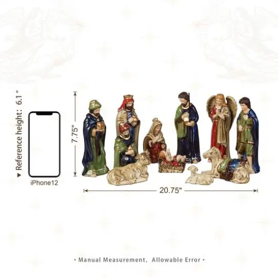 Glitzhome&reg; Multicolor Ceramic Nativity Figurine Set {9}