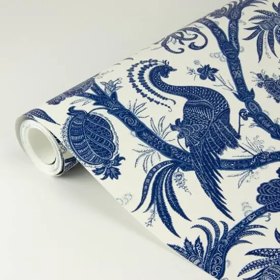 Scalamandre Indigo Balinese Peacock Peel & Stick Wallpaper {3}