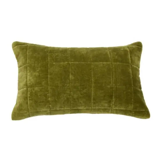 Green Quilted Velvet Lumbar Pillow Cover {1}