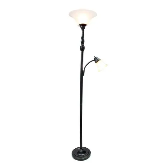Lalia Home Torchiere Floor Lamp with Reading Light Restoration Bronze/White Shades {5}