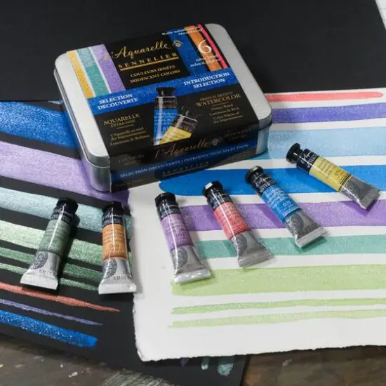 Sennelier French Artists' 6-Color Iridescent Watercolor Introduction Tin Set {5}
