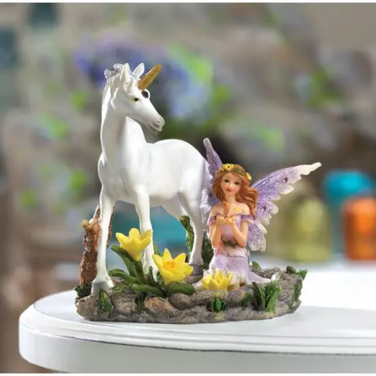 Forest Magic Fairy and Unicorn Figurine 5.25" x 4.25" x 5" {6}