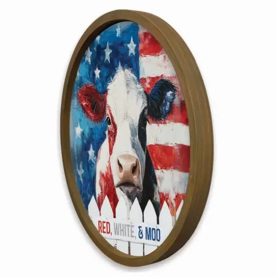 20" x 20" Red, White & Moo Round Framed Print Brown {3}
