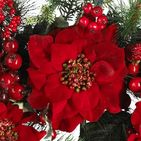 24" Red Poinsettia & Berry Wreath {4}