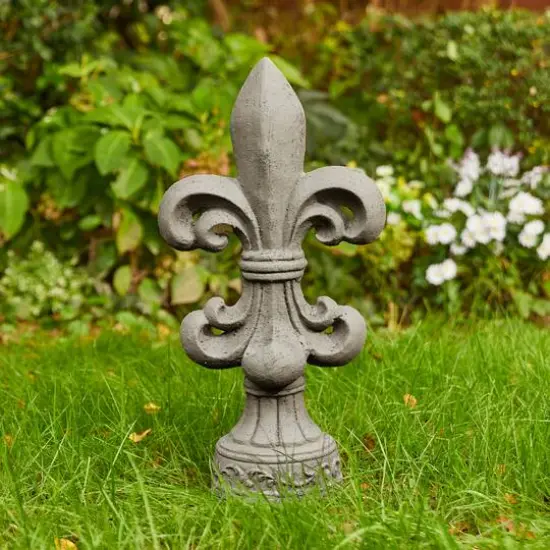 Glitzhome&reg; 21" Gray Standing Fleur De Lis Garden Statue {4}