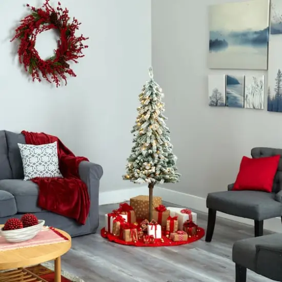 5ft. Pre-Lit Flocked Alpine Artificial Christmas Tree, Clear Lights {7}