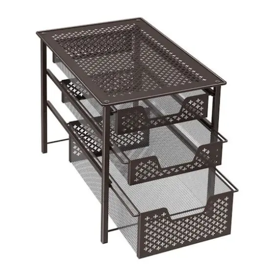 NEX&trade; 17" Brown Stackable 3-Tier Sliding Basket Cabinet Organizer {6}