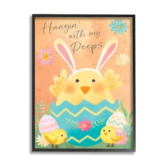 Stupell Industries Hangin' With My Peeps Easter Egg Chicks Framed Giclee Art Black {1}