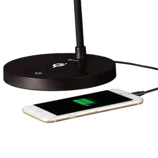 OttLite Wellness Series 17" Black Shine LED Desk Lamp with Wireless Charging {5}