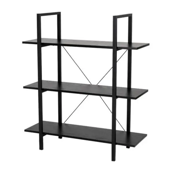 Glitzhome&reg; 41.5" Black Modern Industry 3-Tier Bookcase {1}