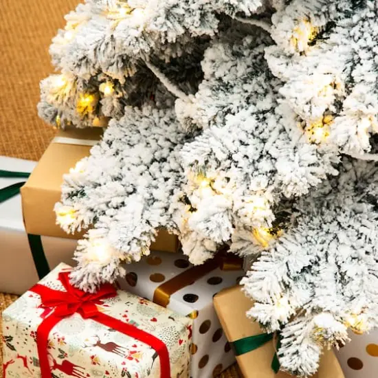 9ft. Pre-Lit Flocked Layered Spruce Artificial Christmas Tree, Warm White LED Lights {5}