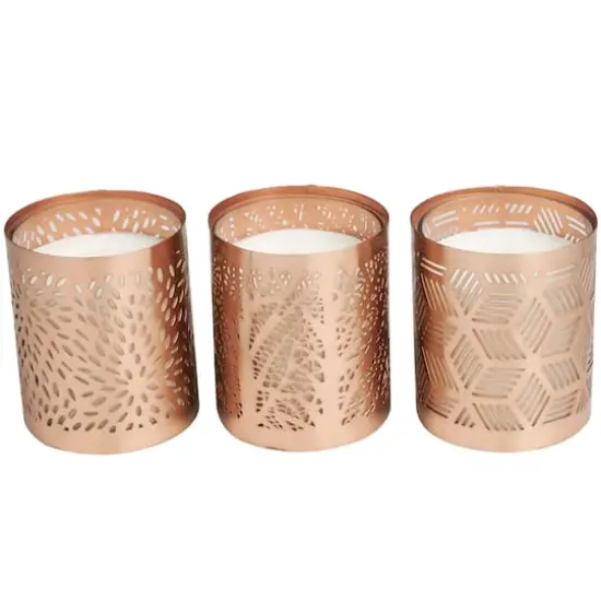 White Wax Campfire Scented Candle with Geometric Copper Containers, 3ct. {1}