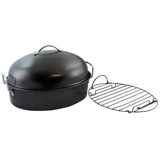 Gibson Home&reg; Kenmar 16'' Black High Dome Oval Roaster Set {4}