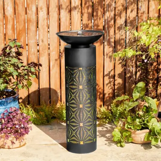 Glitzhome&reg; 35.75" Metal LED Cutout Pattern Outdoor Fountain {9}