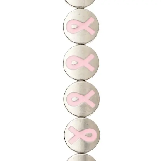 Pink Ribbon Metal Lentil Beads, 14mm by Bead Landing&trade; {1}