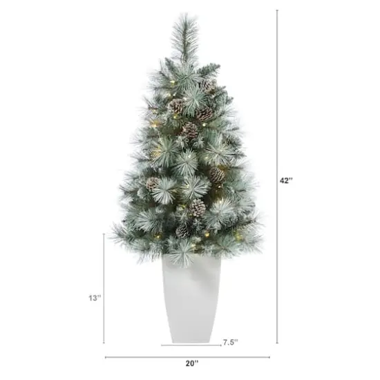 3.5ft. Pre-Lit Frosted British Columbia Mountain Pine Artificial Christmas Tree in White Planter, Clear Lights {3}