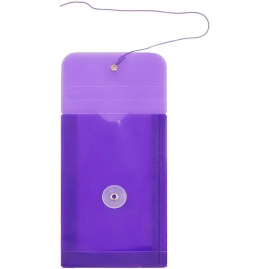 JAM Paper 4.25" x 6.25" Open End Plastic Envelopes with Button and String Closure, 24ct. Purple {5}