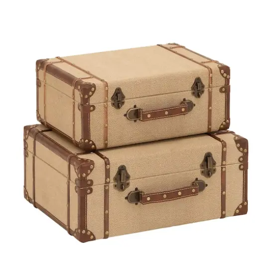Beige Wood Vintage Trunk Set {1}