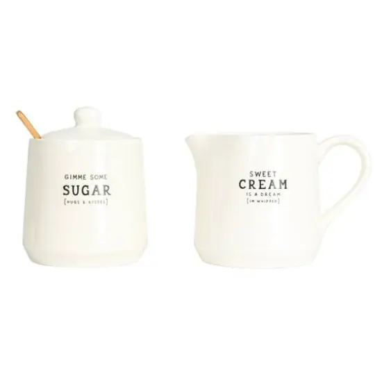 Hello Honey® White Charming Stoneware Creamer & Sugar Pot Set with Spoon {7}