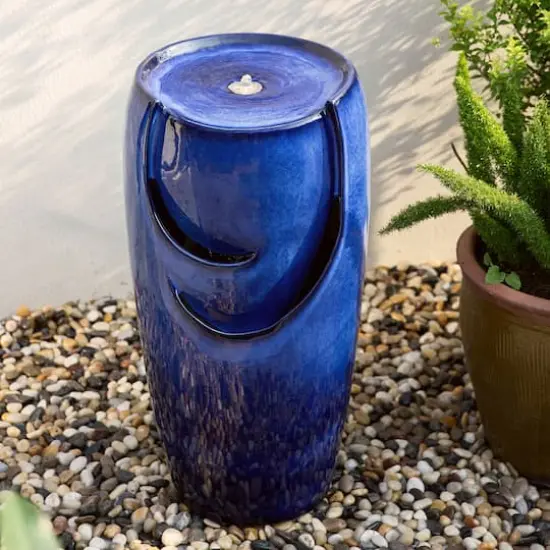 Glitzhome&reg; 29" Ceramic Pot Fountain Cobalt Blue {3}