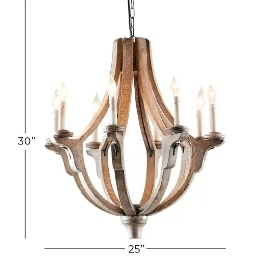 Brown Wood Rustic Candle Chandelier, 28" x 25" x 25" {7}