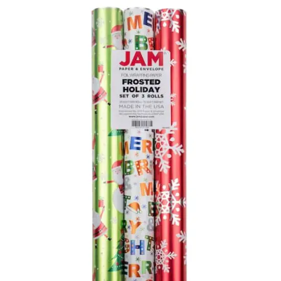 JAM Paper Frosted Holiday Christmas Foil Gift Wrap Set {3}