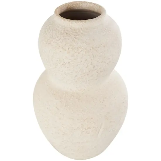 15" Cream Ceramic Hourglass Textured Vase {3}