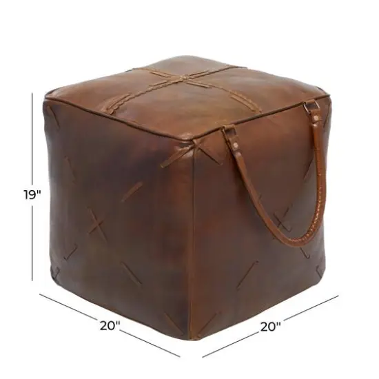 19" Brown Leather Rustic Stool {13}