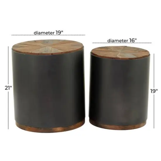 Black Metal Accent Table with Brown Wood Top Set of 2 21", 19" {7}
