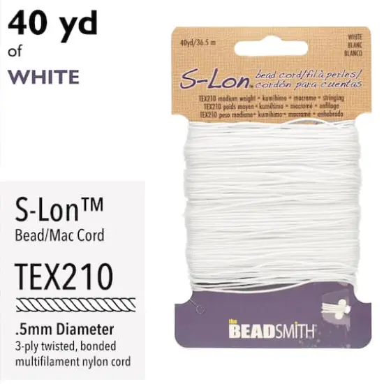 The Beadsmith&reg; S-Lon&reg; 0.5mm White Bead Cord {6}