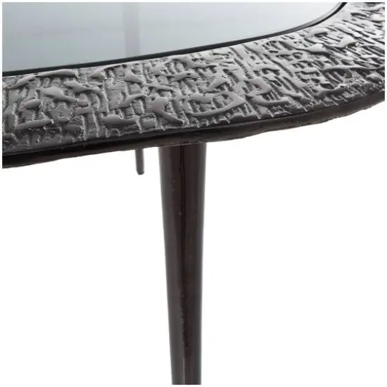 30" Black Aluminum Abstract Oval Shaped Coffee Table with Glass Top {6}