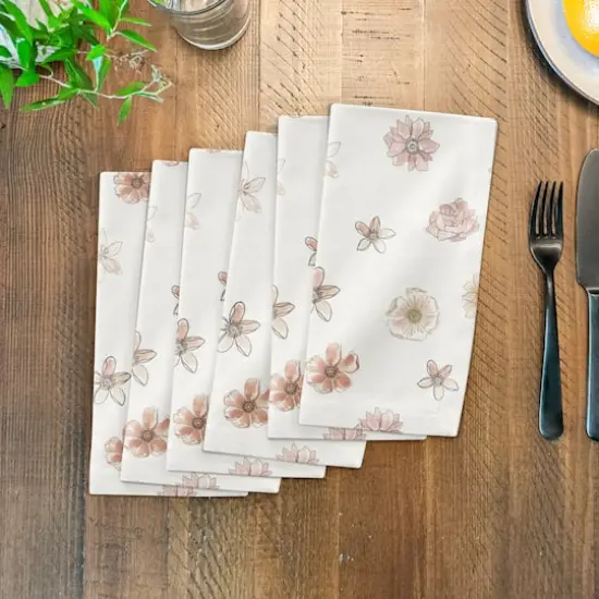 Florals Cotton Twill Napkin White {4}