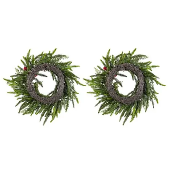 Glitzhome® 14"D Christmas Mini PE Wreath with Pinecones and Red Berries Set {8}