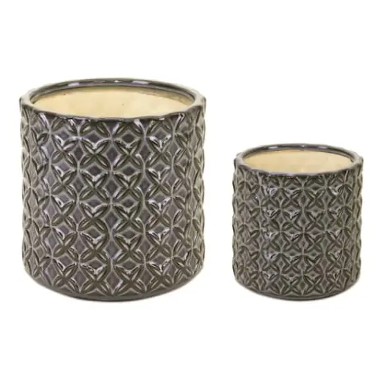 Gray Geometric Pattern Ceramic Pot Set {1}