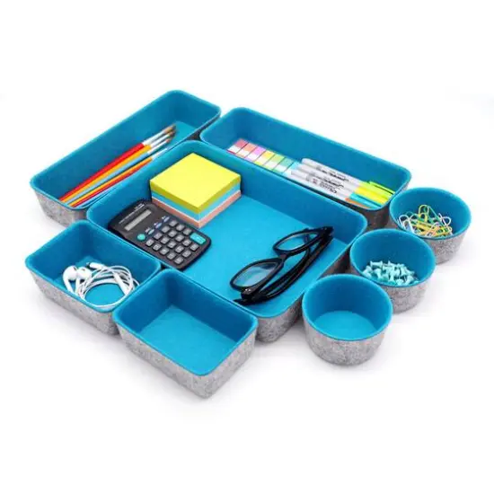 Welaxy 8 Piece Felt Round Cups & Trays Drawer Organizer Set Turquoise {9}