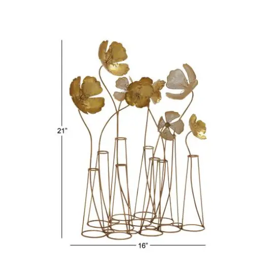 21" Gold Metal Flowers Sculpture {9}